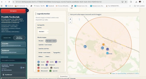 Monitoraggio territoriale con raggio e marker
