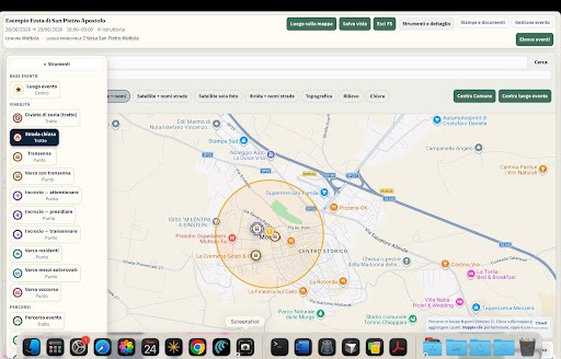 Gestione eventi e viabilità con strumenti su mappa